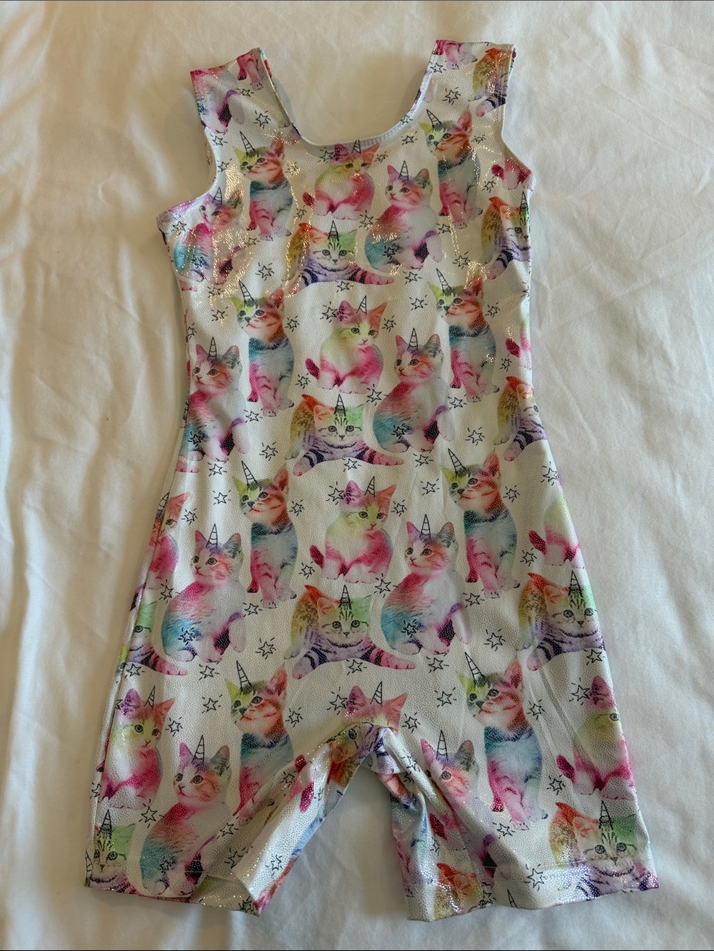 Kids Unicorn Cat Print Gymnastics Leotard Romper - Multicolor